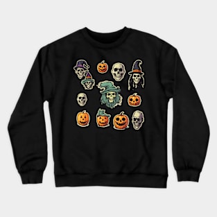 Skull and Pumpkin Jack O' Lanterns Halloween Heads Crewneck Sweatshirt